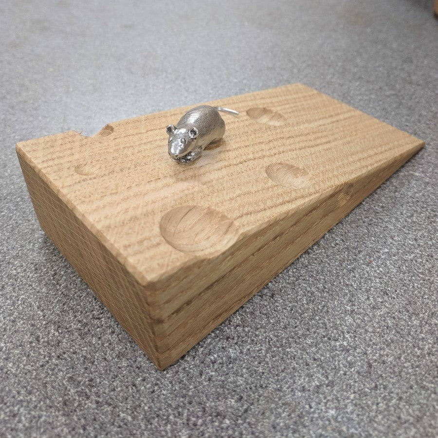 Oak Door Stop with Pewter Mouse